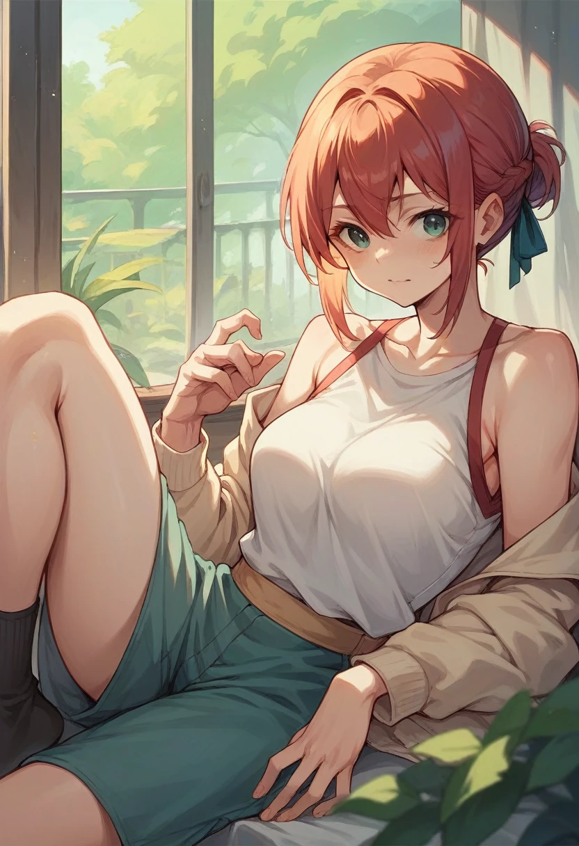 (Highest quality, 8K, masterpiece :1.3),Mrs. Yuigahama,ガハMom, As I expected, my youth romantic comedy is wrong。, One woman,Bun Hair,30 years old,Mom,Orange Hair,nsfw,Bewitching Smile,Sexy pose