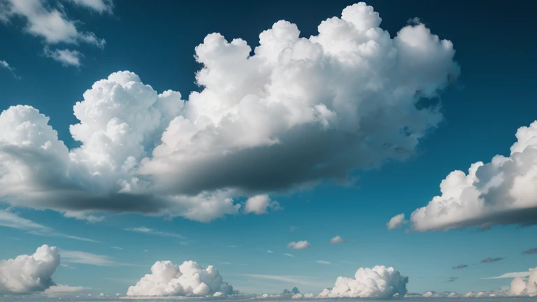 White clouds in the sky with a human hand in front of them.
