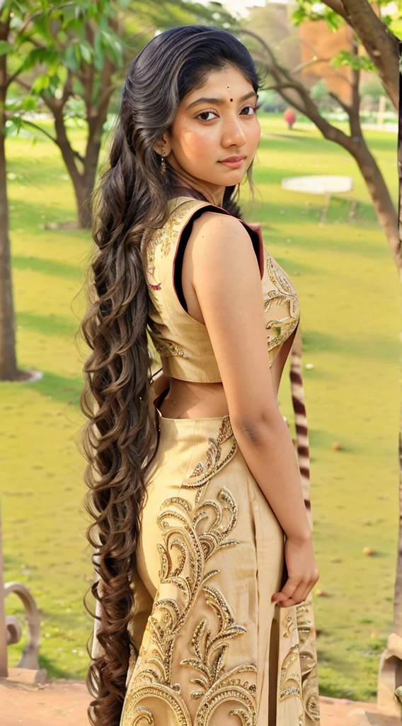 a beautiful Indian lady, 22 year, attractive, pretty, good looking, excellent , superb ,  wearing Indian school- college salwar kameez uniform, earrings, arched back,  sunlight, public park background, 92k, intricately detailed, UHD,