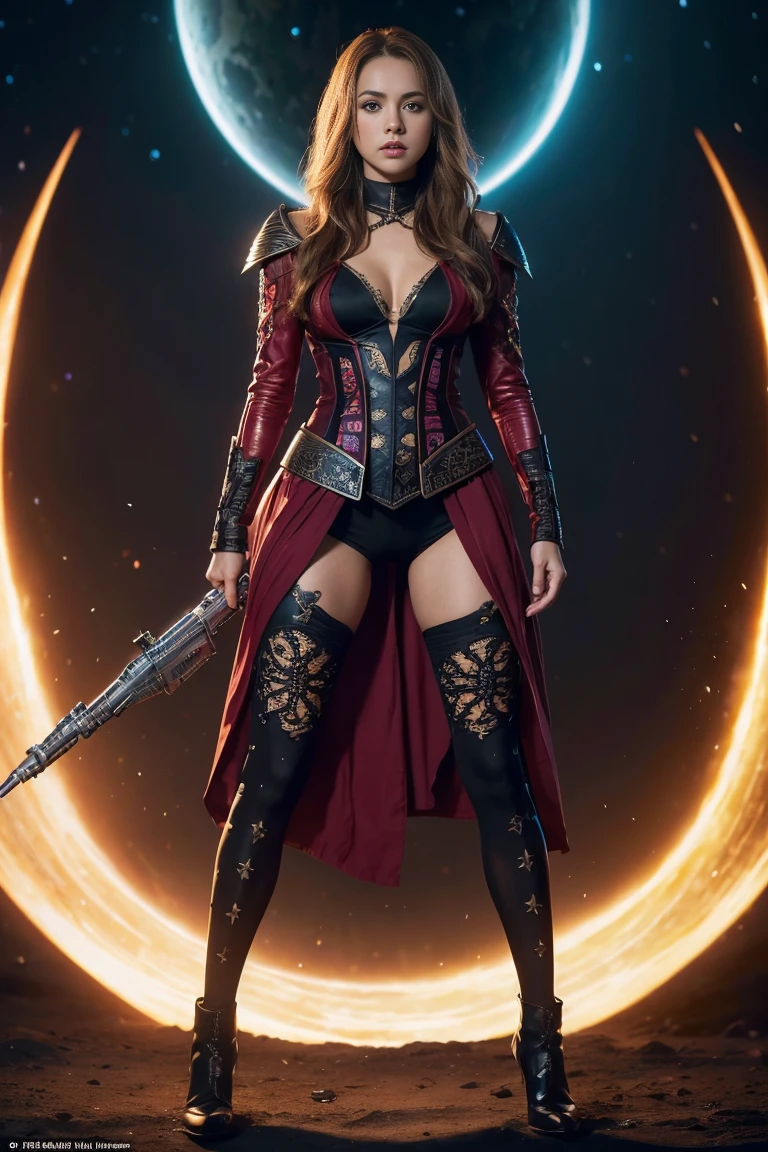 Anna Valerian "Van Helsing", Star Trek, Hyperrealistic portrait of a beautiful woman wearing intricately detailed colorful clothing and futuristic full body, (long shot full body view:1.1), (tights:1.2)