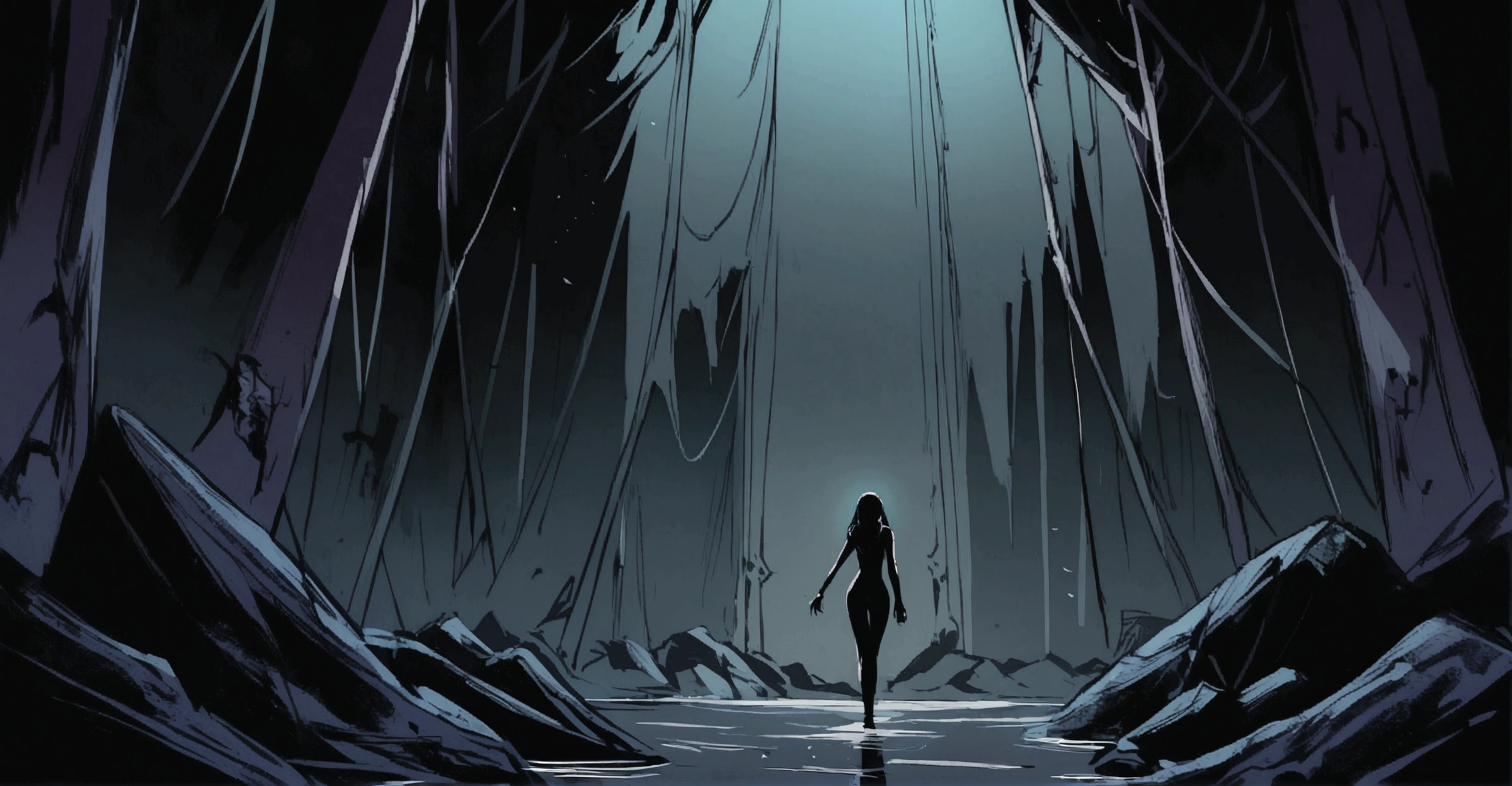 A sinister place, terror, in the distance naked women