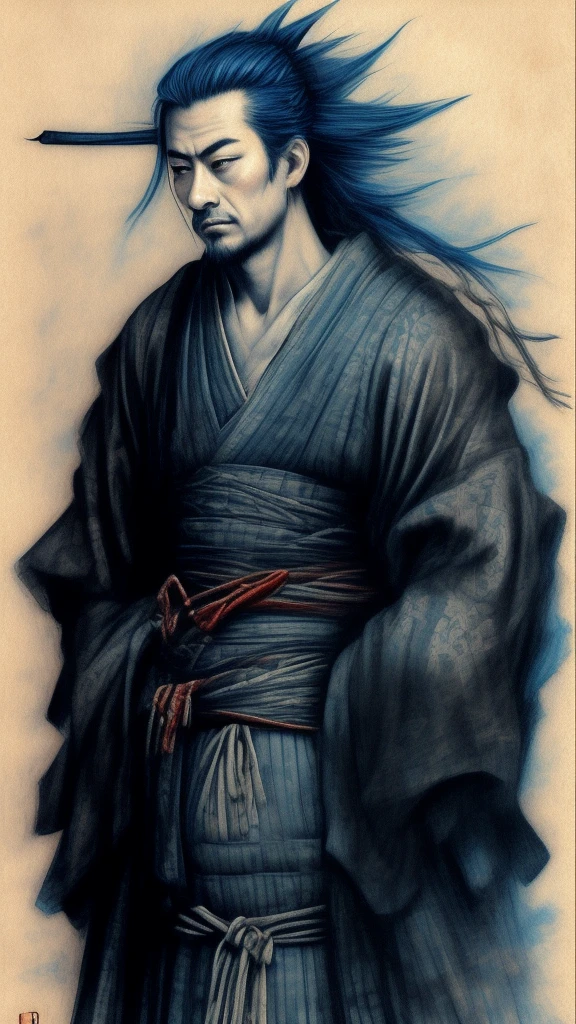((RONIN 22 years old kimono azul escuro inspired vagabond miyamoto musashi by inoue takehiko)