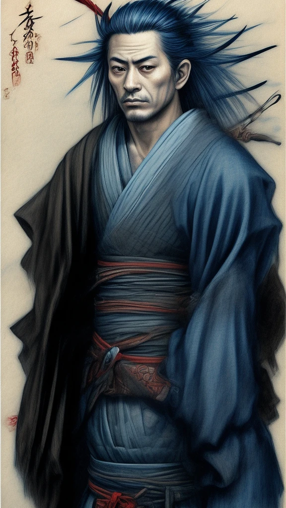 ((RONIN 22 years old kimono azul escuro inspired vagabond miyamoto musashi by inoue takehiko)