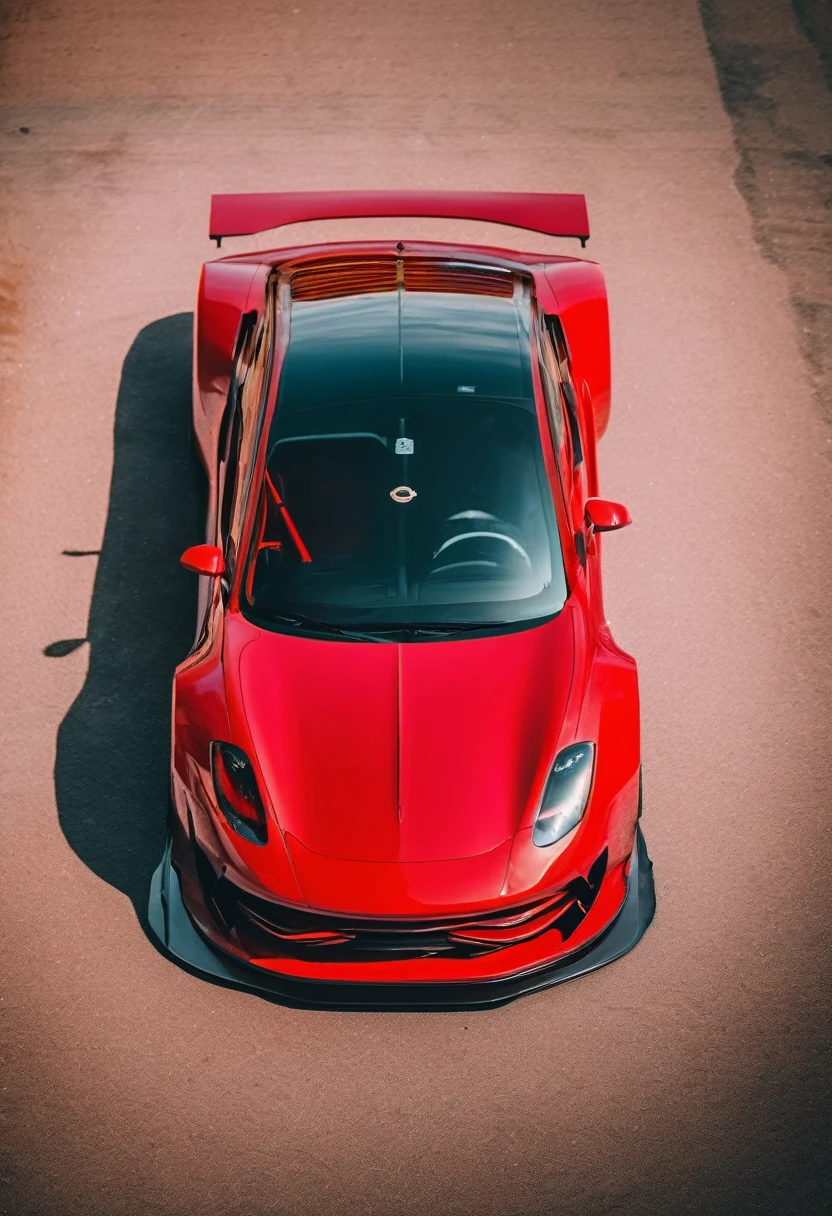 Red sports car, photo taken directly from the front of car, phone wallpaper, masterpiece quality, cinematic photography