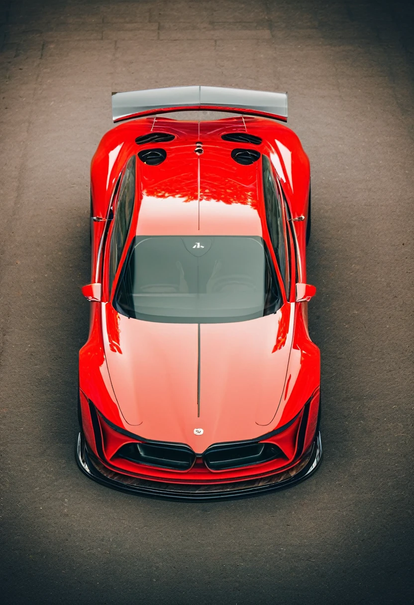 Red sports car, photo taken directly from the front of car, phone wallpaper, masterpiece quality, cinematic photography
