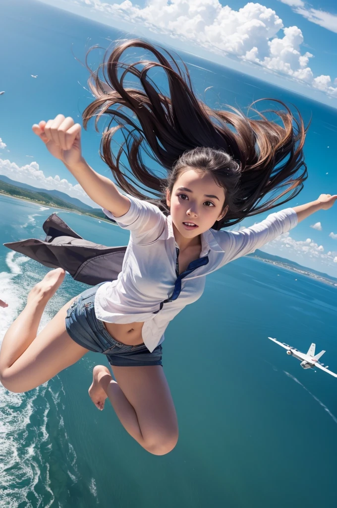 A girl flying over 