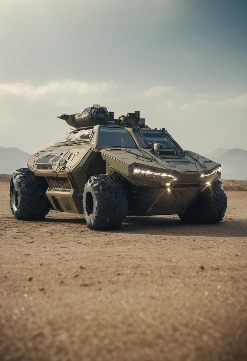 One Epic Cinematic shot of Futuristic Advanced Military Vehicle, extremely detailed, 8k UHD  (masterpiece:1.2) (photorealistic:1.2) (best quality) (intricate) (8k) (HDR) (cinematic lighting) (sharp focus)