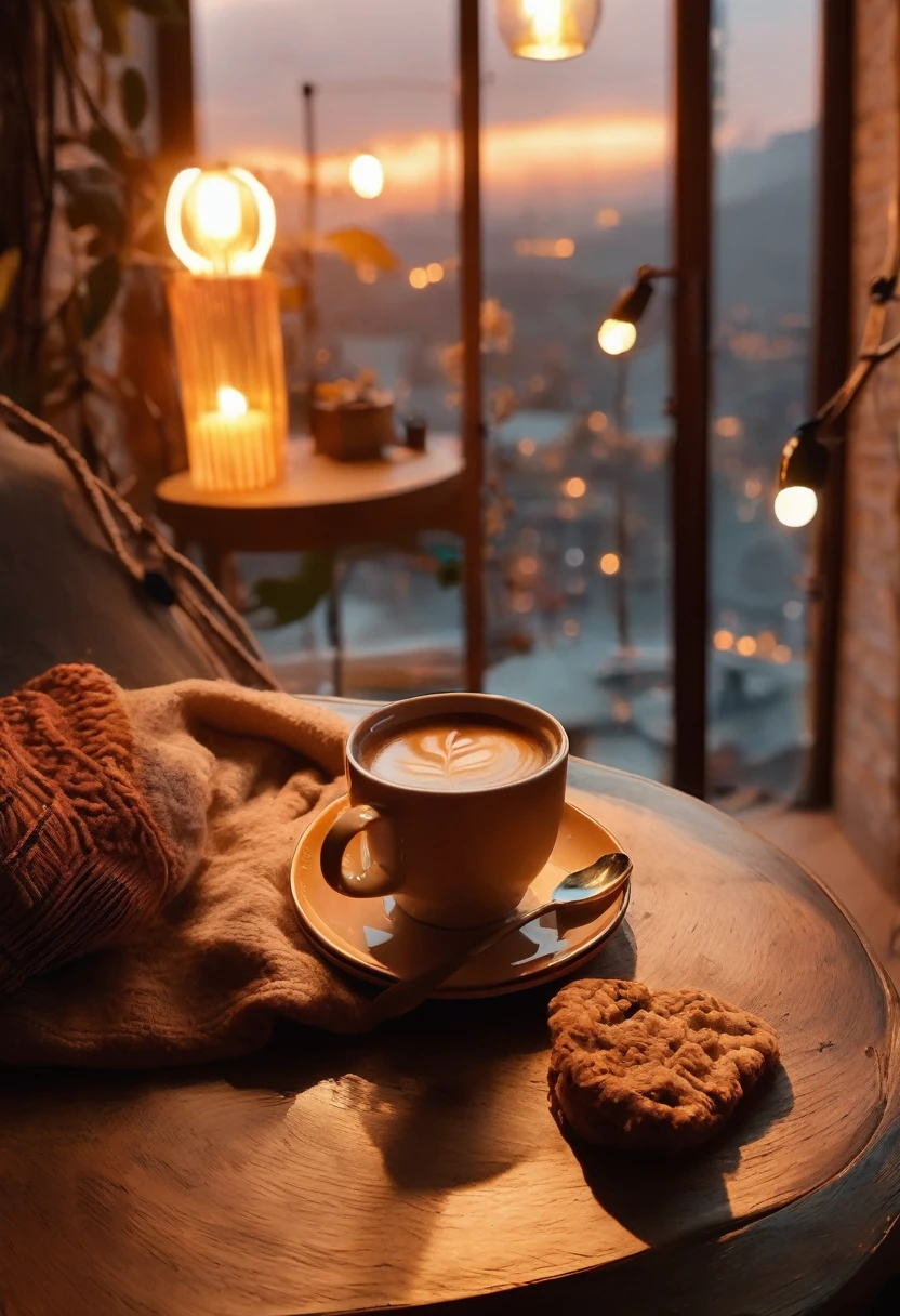 Aesthetic coffee wallpaper, 8k, masterpiece, cozy room space