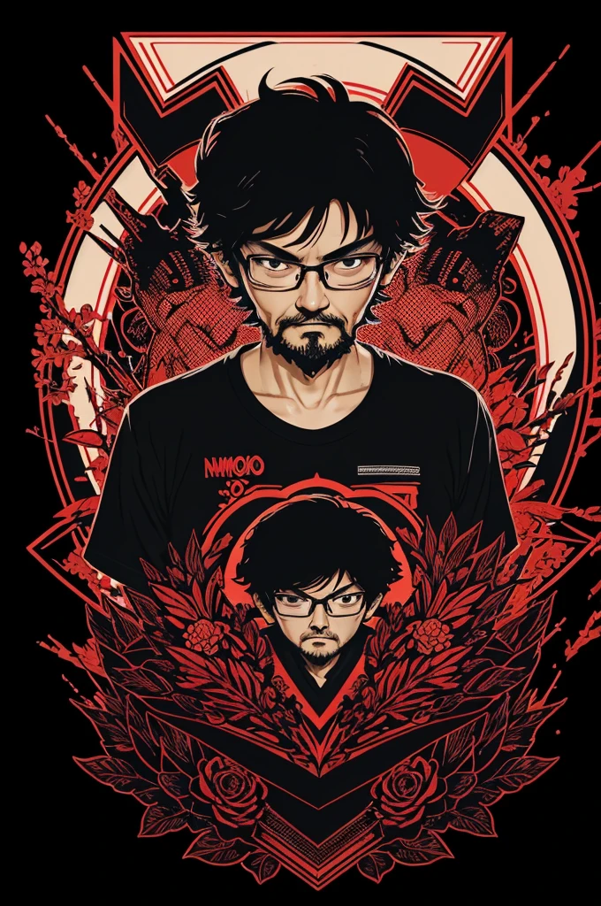 Vintage T-shirt design of an {Valentine's Demogorgon1024, simple, vector, acrylic, black background}, by (Hideaki Anno:1.36), trending on artstation, best quality, 4k textures, ultra detailed