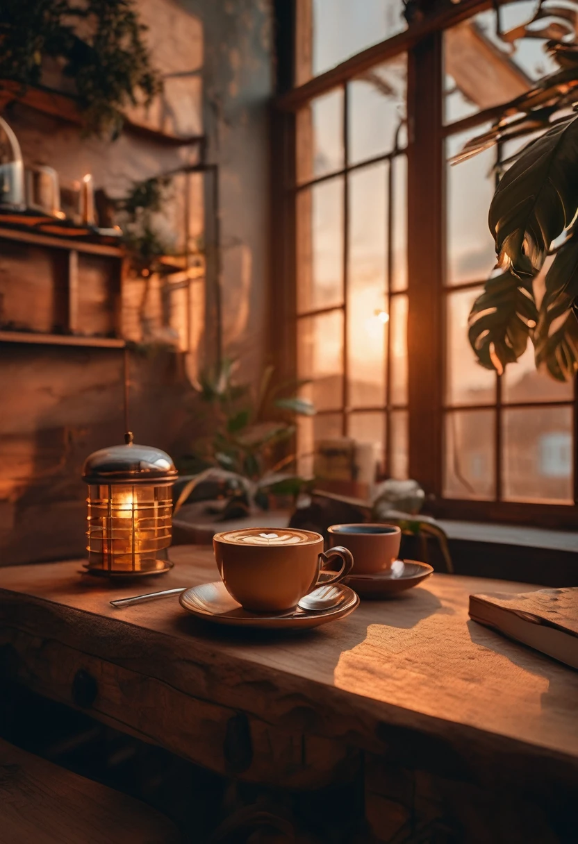 Aesthetic coffee wallpaper, 8k, masterpiece, cozy room space
