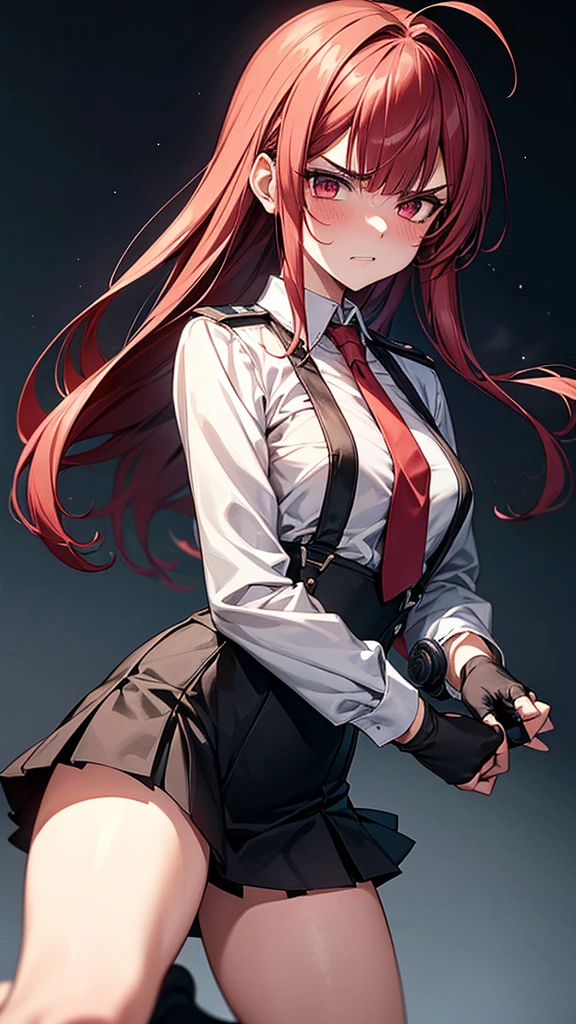 {{masterpiece}}, {{{Highest quality}}},{{Very detailed}}, {{figure}},{{tall}},{{Adult female}},,{{Fighting stance}},{From Side},{{Long sleeve mini skirt uniform}},{{on one knee}},}}{}},{fighting stance}},{},{}, ,{{}},{{Eyelet foot}},,{{blushing with anger}},{{v-shaped eyebrows}},,{{}},{{}},,Slender body}}{{Avoidance}}{{Female police officer}},,,,suspenders ,Long sleeve mini skirt uniform, White High Socks,Black fingerless gloves, Long Red Hair, Red tie,Straight hair ,Blunt bangs,Thigh holster,.amountn loafer,,blush,Wrinkles ,amount,Grit your teeth,suffering,v-shaped eyebrows.,Sweat dripping,Medium chest ,get annoyed,,Slums,,Twisting,