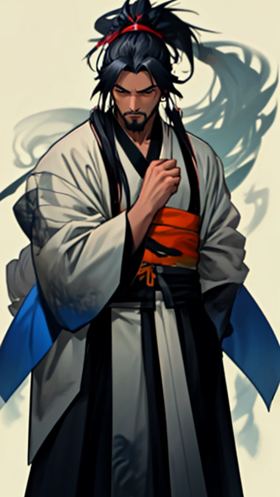 man 22 years long hair ronin kimono blue miamoto musashi barba por fazer