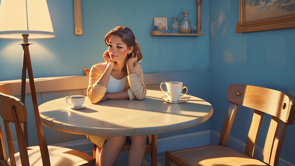 there is a cup of coffee on a saucer on a table, cozy cafe background, morning coffee, A coffee, coffee mug, Amazing wallpapers, kawa, high detailed official artwork, portrait of morning coffee, highly detailed scenario, photorealistic illustration, arte de fundo, Relaxing concept art,