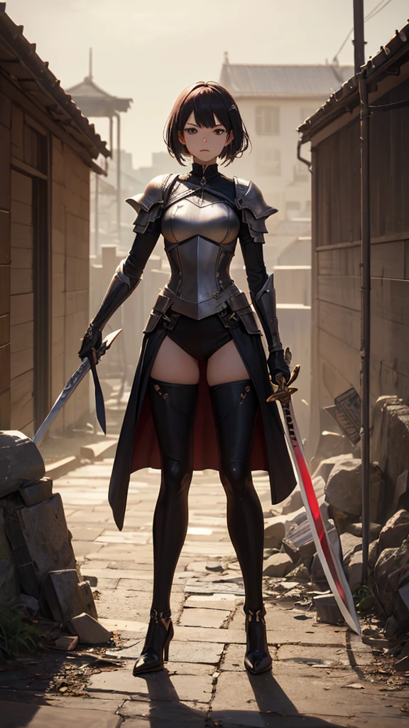 (masterpiece, 4K ,Super detailed:1.2), (anime:1), (Perfect quality), (anger), (((Adult body))), The whole body is shown, View Viewer, Holding a sword, Adult women, tall, Full Body Art, Knight's full plate decorated armor, Silver Cape, Perfect detail, Desperate look, Ultra violent women, Powerfully々And, Muscular, Military Commander, A woman in very heavy white armor,