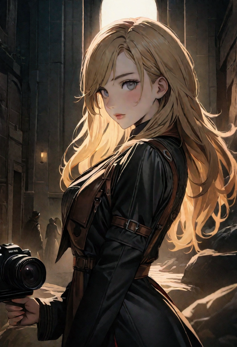 a blonde woman, with dieselpunk clothes, modelshoot style, (extremely detailed CG 8k wallpaper unit), photo of the most beautiful art in the world, majestic professional (photography by Steve McCurry), 8k uhd, dslr, soft lighting, high quality, film grain, Fujifilm XT3 sharp focus, f 5.6, high detail, sharp focus, dramatic, (wearing diselpunk clothing), (looking at the viewer:1.2), (natural light), (seductive)