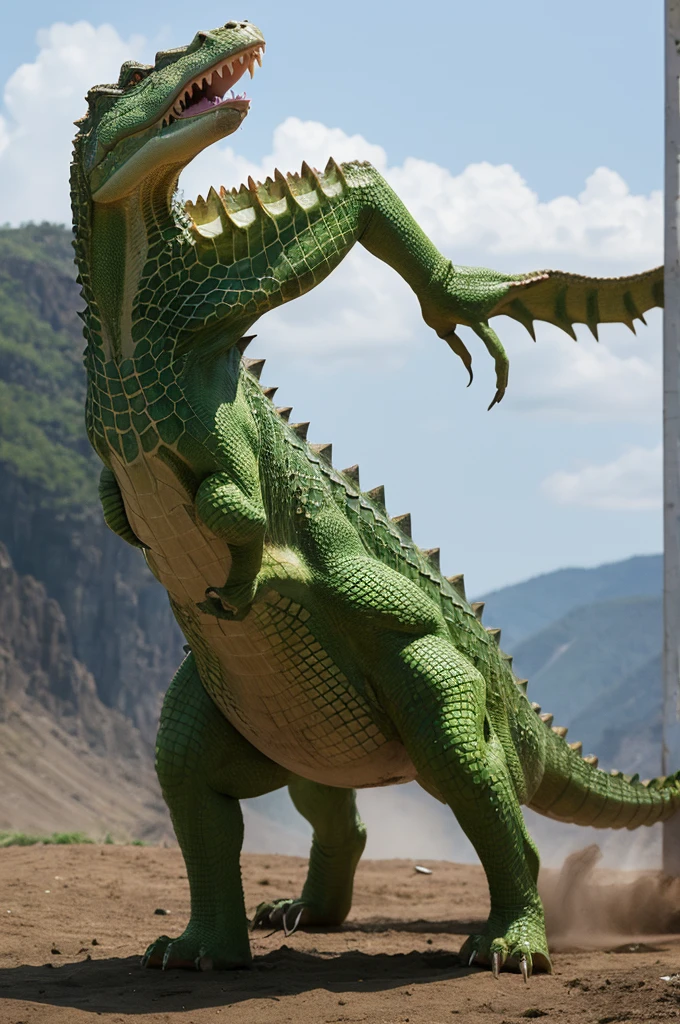 Tank top bipedal muscular crocodile character