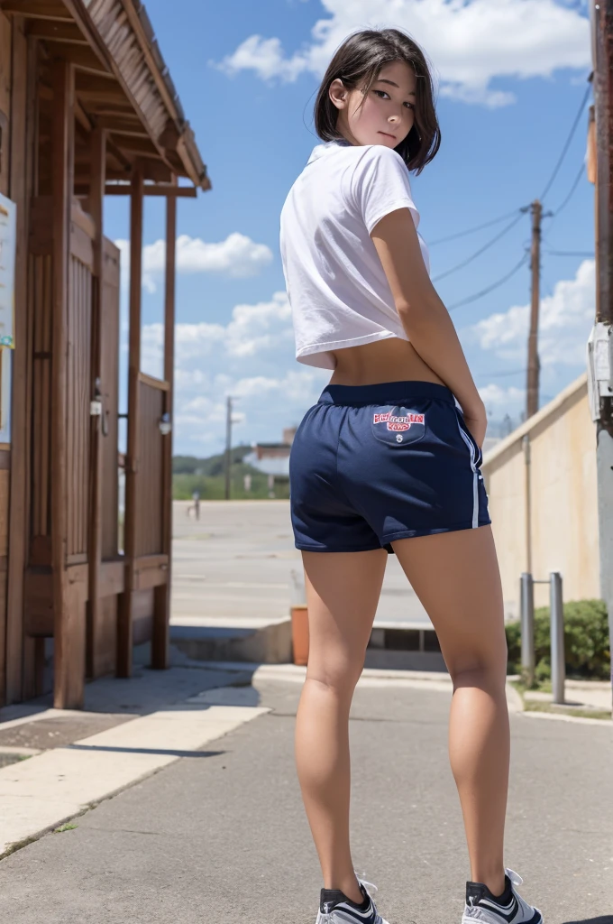 High school student wearing trunks