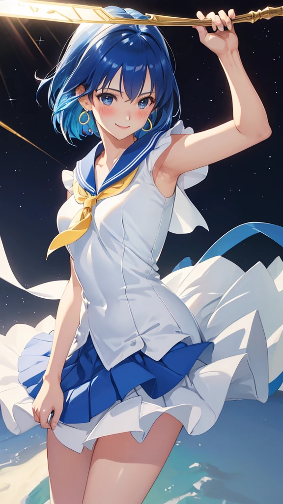 (Solo, 1girl in), (absurderes, hight resolution, official wallpaper, poster for), (masutepiece, Best Quality:1.2), (Illustration, Realistic), (perfect detail, highest details, ighly detailed), Dramatic light, Ami Mizuno, (Sailor Mercury, Neck ribbon, Blue hair, Short hair, circlet, Jewelry, Crescent Earrings), (city, Starry sky), (white thighhig, ,Seductive smile, blush, Standing) (Dress, Skirt)SF02 The molester's three fingers are inserted into her pussy that has been coated with a powerful aphrodisiac, and she closes her eyes as her face turns crimson to the point where even her ears seem abnormal.『feels good〜 more more Ikiso orgasm orgasm I'll go〜』- She screamed and reached a fierce climax