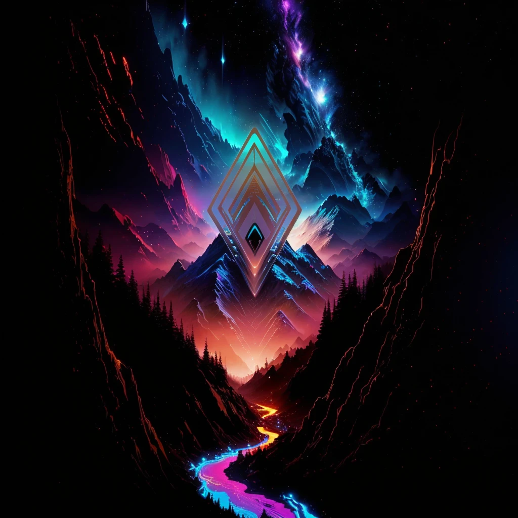 a close up of a mountain with a river in the middle, background artwork, beeple!!, beeple artwork, beeple masterpiece, style hybrid mix of beeple, beeple style, artgem and beeple masterpiece, beeple art, retrowave epic art, epic retrowave art, beeple and tim hildebrandt