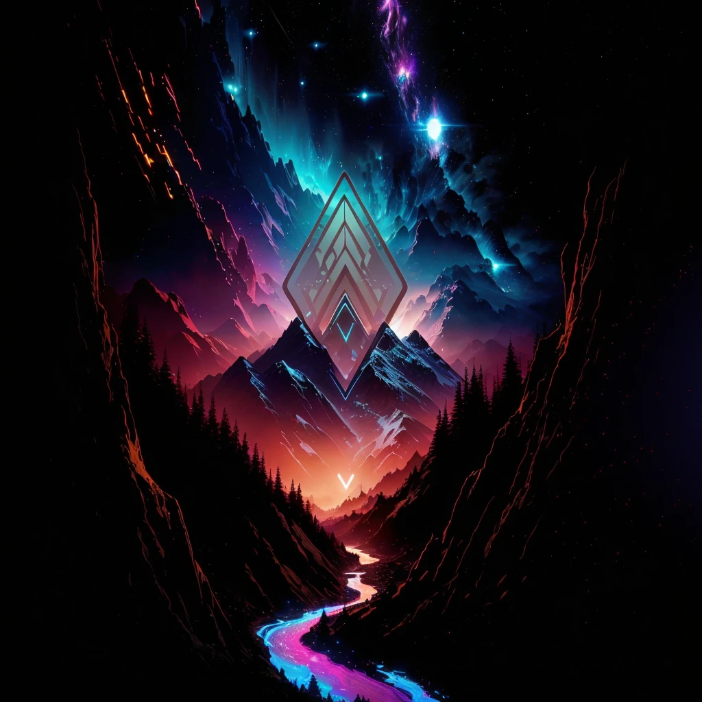 a close up of a mountain with a river in the middle, background artwork, beeple!!, beeple artwork, beeple masterpiece, style hybrid mix of beeple, beeple style, artgem and beeple masterpiece, beeple art, retrowave epic art, epic retrowave art, beeple and tim hildebrandt