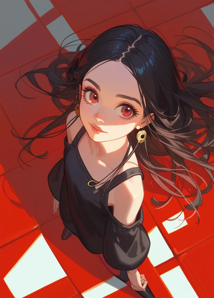 (score_9,score_8_above,score_7_above),1 chico,chico humano oflgado,hair negro,ojos red,hair_riotous,locks_of_hair_red,beautiful_face,