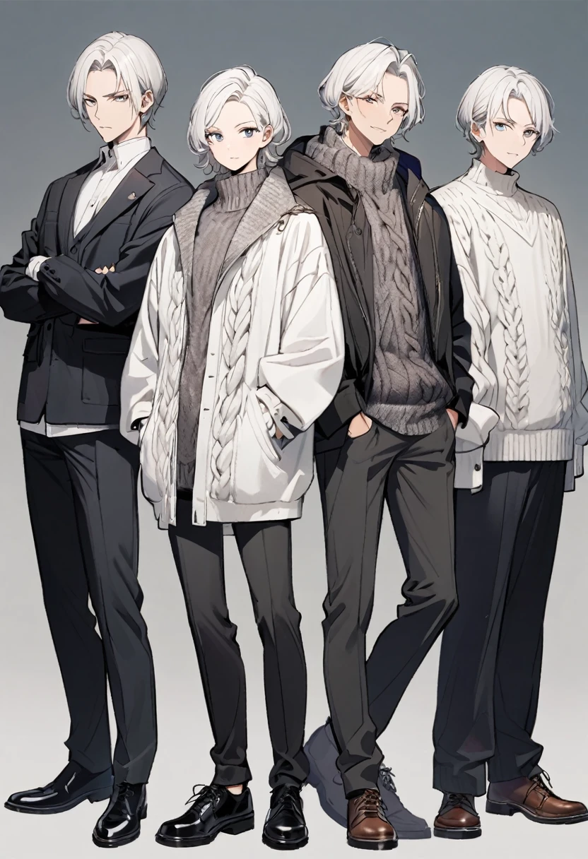 White Hair, 30generation, male, good looking, Bad look, knit, Are standing, Background white,