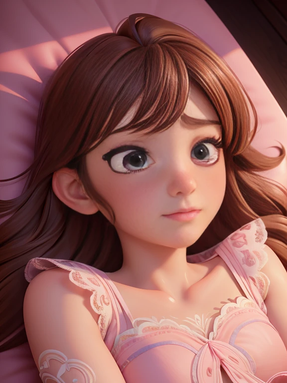 ((masutepiece, Best Quality, hight resolution, nffsw, Perfect Pixel, 4K, nffsw, nffsw))), 1girl in, Single, Solo,Appearance of Frozen Anna, Beautie、full body seen、 ((Middle Wave Hair, Bangs, Brown hair)), ((Brown-eyed, Beautiful eyelashes, Realistic eyes)), ((Detailed face, Blushing:1.2)), ((Smooth texture:0.75, Realistic texture:0.65, Photorealistic:1.1, Anime CG style))(Pink floral lace panties)、、Orgasm Face、closed eye、Blushing cheeks、Arched back、(vaginal pennis:1.2)、(male people:1.3)、heterosexuality、(lying back on:1.6)、(Open leg women:1.4)、(Intense sex:1.7)、(cum shots:1.2)、nsfw、