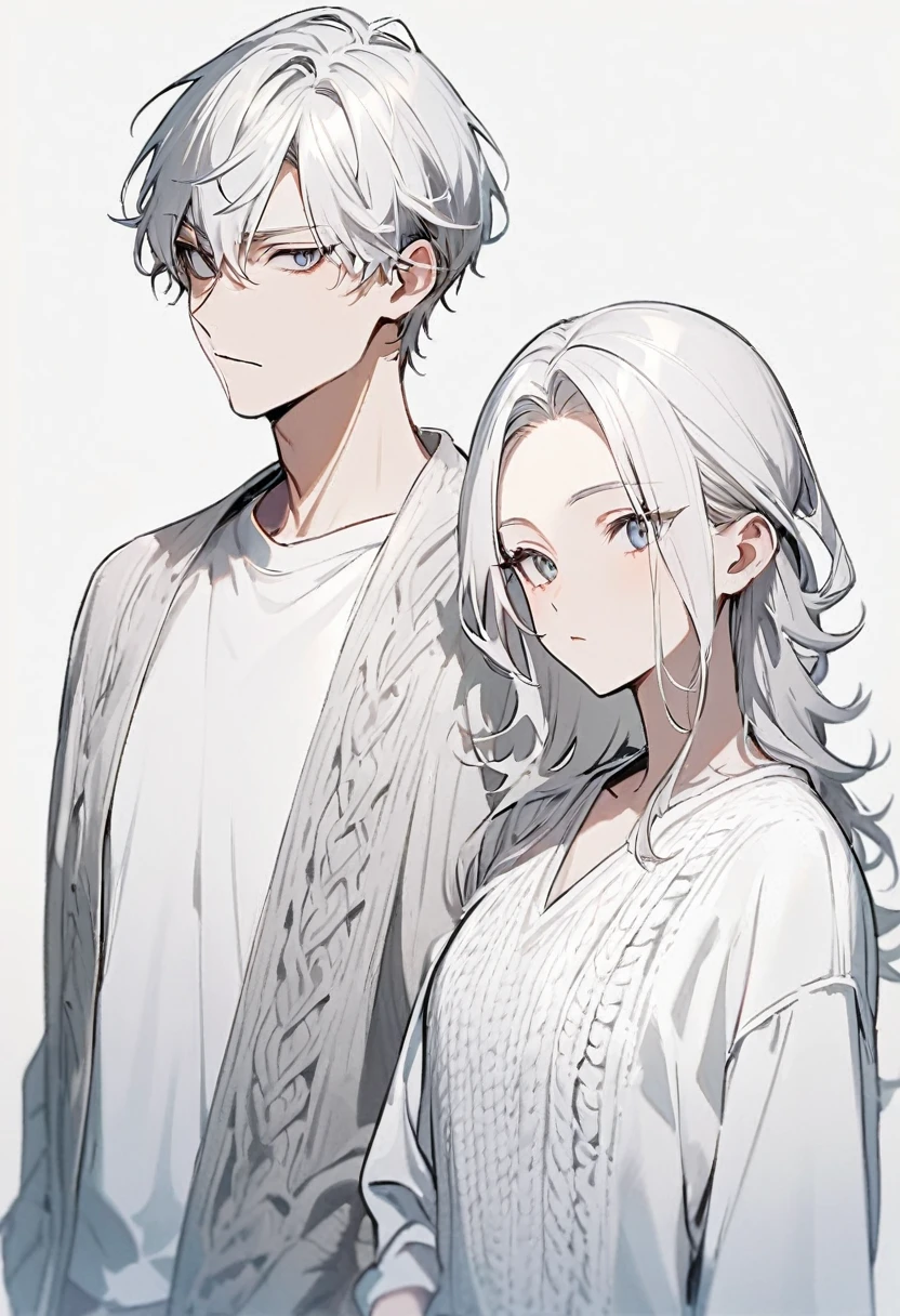 White Hair, 30generation, male, good looking, Bad look, knit, Upper Body, Are standing, Background white, male一人,