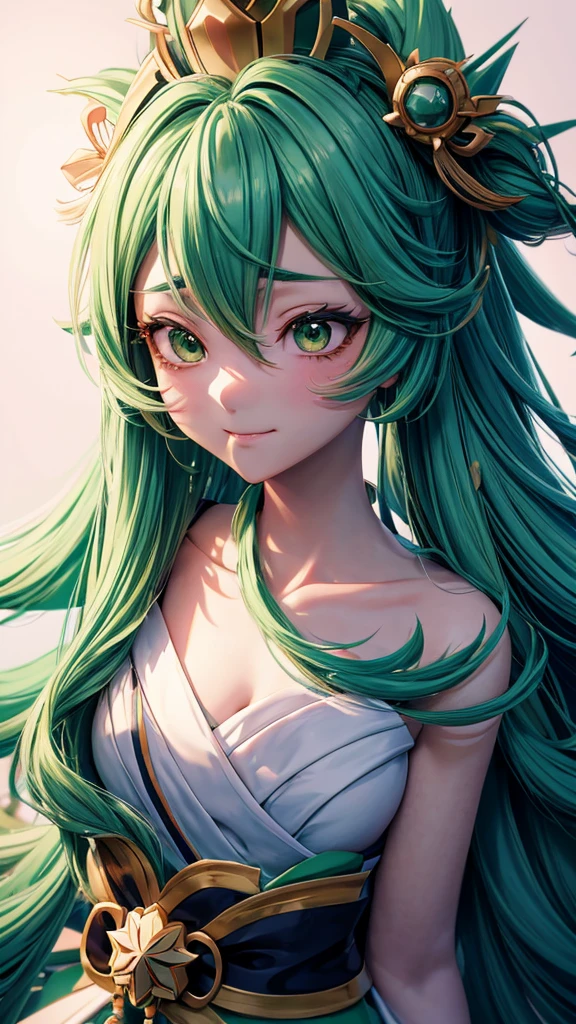 Anime girl with green hair and a crown on her head., Moe anime art style, cara de ??????, ??????, Kawaii realistic portrait, ig studios anime style, anime style portrait, anime waifu, discord profile picture, stylized anime, Retrato onmyoji, cute anime face, animated art style, visual anime of a cute girl, anime art style