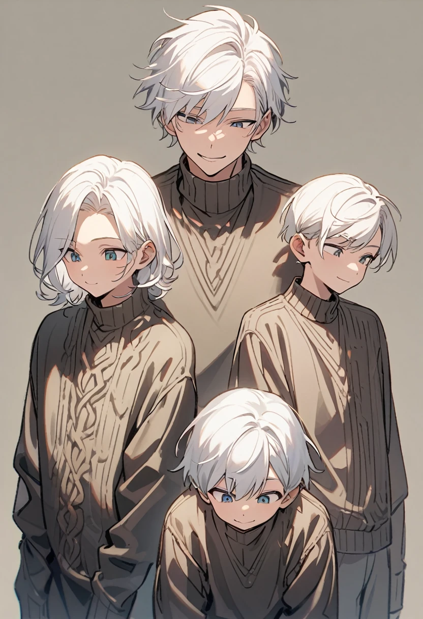 White Hair, 30generation, male, good looking, Bad look, knit, Upper Body, Are standing, Background white, male一人, smile, look down,
