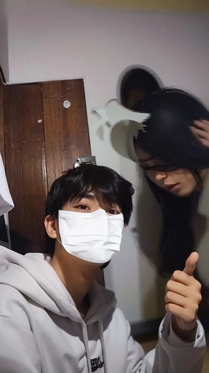 Ultra realistic, 1 boys, use white hodie, use white mask, ultra details, hd image, high PixelMaster, upscale2×