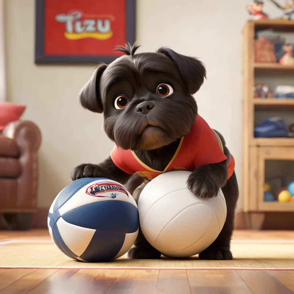 2 Adorable small black Shih Tzu puppies wrestling Disney background 3d cartoon 3d render disney pixar styleundefined, undefined, undefined, undefined,