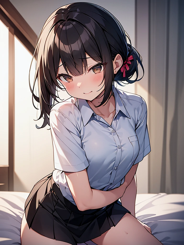 NSFW:1.9 Naked:1.9 Hotel bed, white sheets, rape, sex scene、penis in pussy、Please open your mouth wide:1.9. Surprise:1.9. Eyes Wide Open:1.9 大きな胸 困惑 赤面 ポニーテール 困惑 背のexpensive女性:1.9 White collar shirt, Short sleeves, black skirt, short black hair, ponytail:2.4 Straight hair Hair tie Sweep bangs to the side:1.9. Slanted Eyes, Brown eyes, expensive, Strong-willed, beautiful