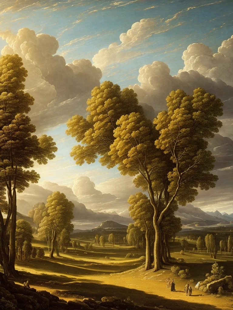 16k, massive details, ((complex details))) immense sky,field of many trees intertwined in the trunks,amazing sky,Level 15,rocky surface, (photorealistic), art (((Claude Lorrain))), J.R. Tolkien Type [sharp focus], (HDR), (8k), (gigapixel), (masterpiece)