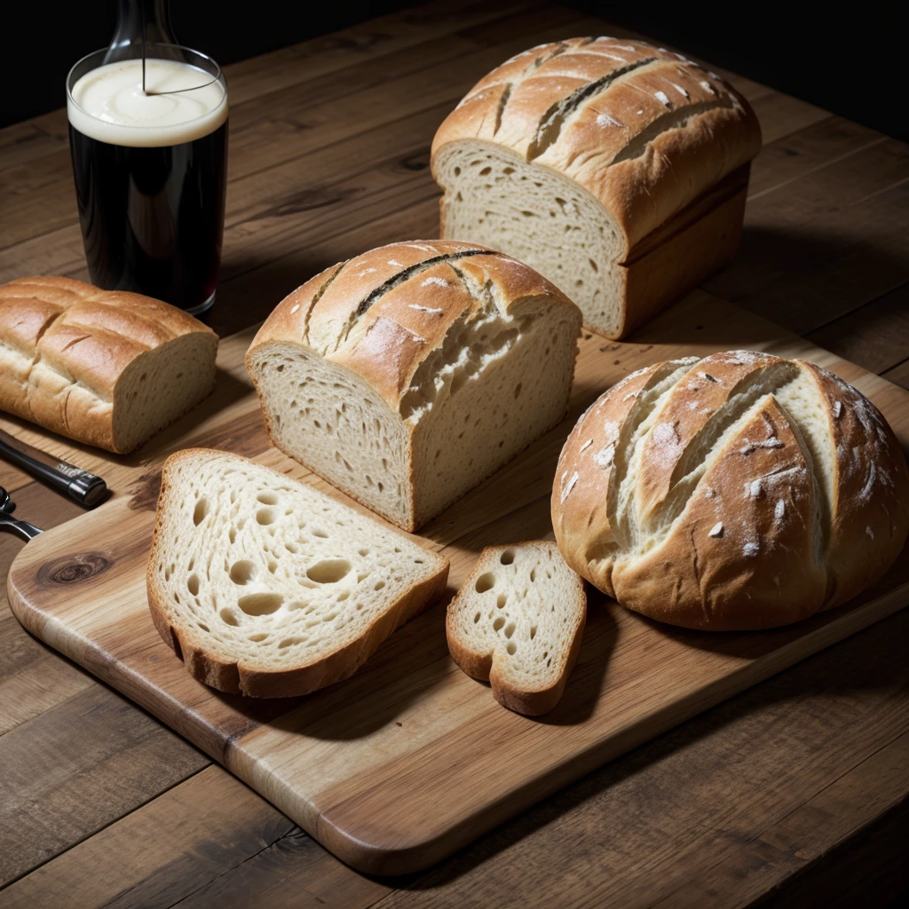 bread and wine on a wooden table with a medium dark background with enough space at the top left to add some type of text