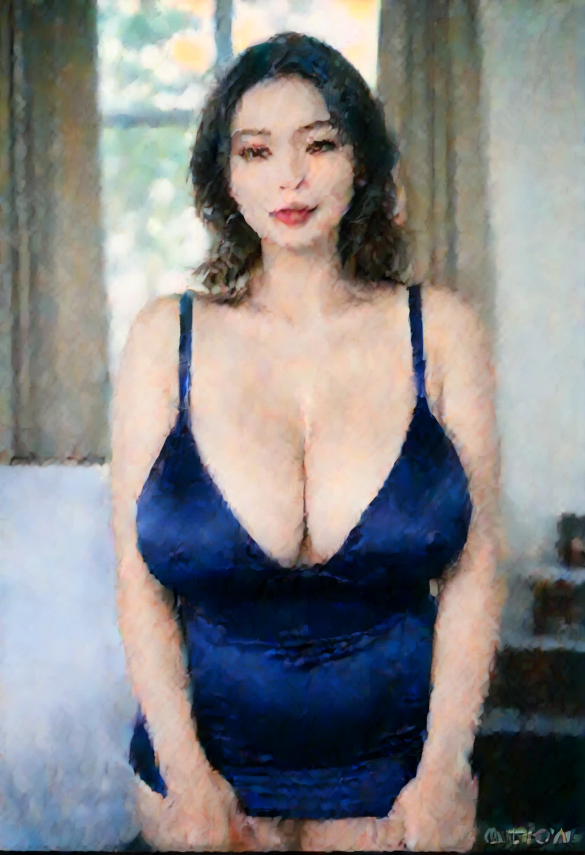 @Yuyu Sunrise, Kiss, Big A Little Better Big Curves, Hand Up Pose Full Body.Super Beautiful Wine Color Dress,Navy Blue Thong Bikini, Drinking Juice Sitting, Clothes Off