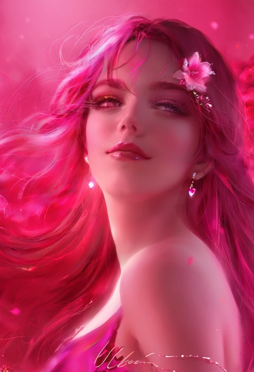 Women with power of love, beautiful,good, pink-red