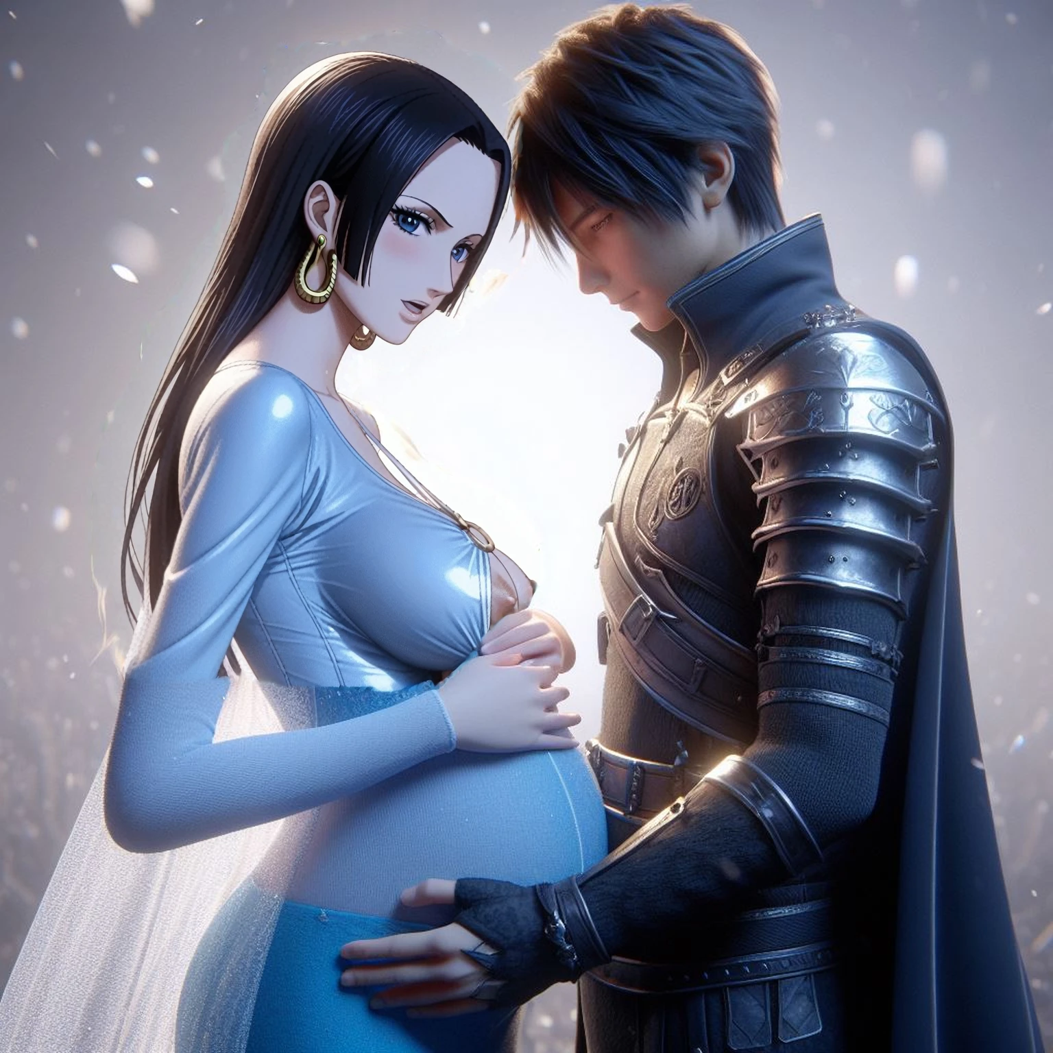 score_9, score_8_up, score_7_up, source_anime,masterpiece,best quality,highres,absurdres,official art,official style,source_anime,anime screencap,anime coloring,megami magazine,anime,animated,explicit,boa_hancock,long hair, black hair, earrings, (Pregnant) ,large breasts,((areola slip)), ((Areola)),((nipple)), long hair, looking at viewer, navel, o-ring, Standing, (White Seethrough swimsuit:1.3)