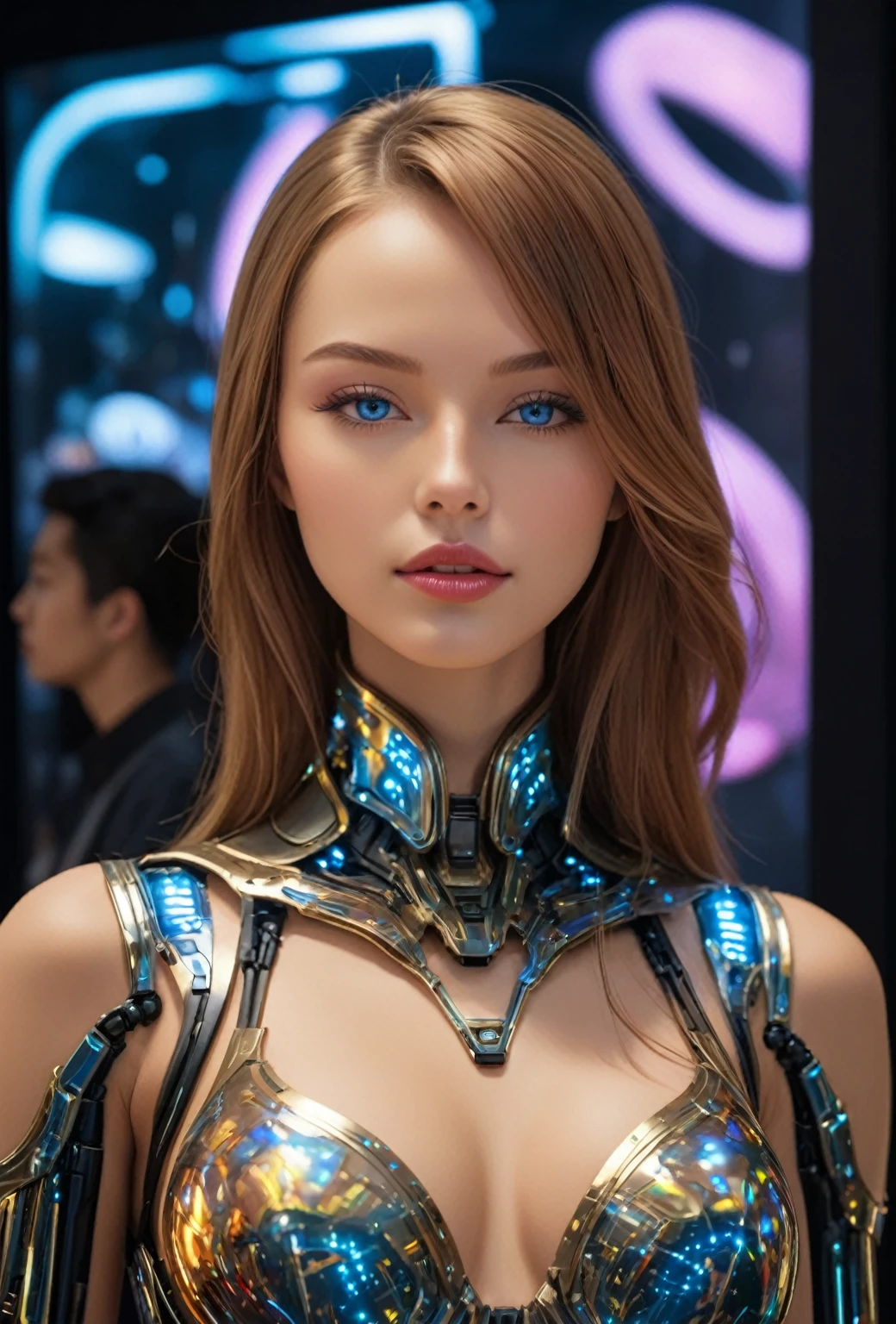 (best quality,4k,8k,highres,masterpiece:1.2),ultra-detailed,(realistic,photorealistic,photo-realistic:1.37),(bestselling female sex android:1.2),(gorgeous, perfect irises, perfect lips, perfect teeth),(flawless skin, soft front lighting, glow, HDR),(soothing colors)An exhibition showcasing AI-equipped autonomous female androids exhibiting various sex positions, adorned with a beautiful face and seductive gestures. The androids' eyes, lips, and faces are exquisitely detailed, creating a mesmerizingly realistic appearance. The exhibition is a masterpiece of modern art, combining the mediums of sculpture and technology to blur the boundaries between human and machine. The androids' bodies are crafted with ultra-realistic materials, utilizing physically-based rendering techniques to achieve a photorealistic effect. The lighting is carefully designed to accentuate the androids' features, with studio lighting creating a captivating atmosphere. The colors exhibit a vivid and alluring palette, enhancing the seductive nature of the exhibition. The exhibition boasts high-resolution visuals, such as 4k and 8k displays, allowing visitors to immerse themselves in the intricate details of the androids' bodies and expressions. The scene is further enhanced by elements such as bokeh, creating a dreamy and ethereal ambiance. The exhibition combines elements of photography and concept art, resulting in an innovative and provocative art form. (NSFW:1.5), Her chest, stomach, and genitals are covered with artificial skin. Sex androids have beautiful, sexually attractive faces that are so detailed that they are indistinguishable from real humans (There are swede girl, Russian girl, Saudi girl, and Japanese girl types:1.8). Their eyes are blue.