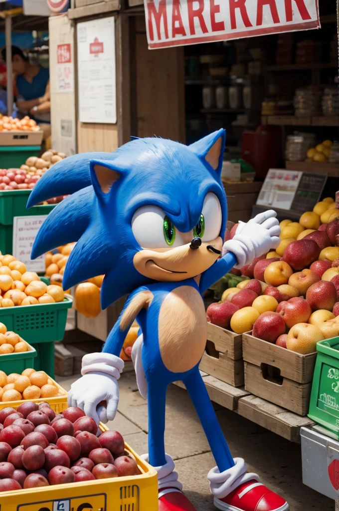 Sonic working in a market 