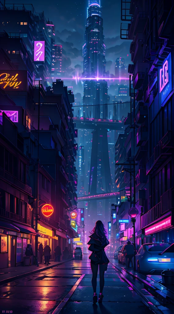(best quality,4k,8k,highres,masterpiece:1.2),ultra-detailed,(realistic,photorealistic,photo-realistic:1.37),landscape,neon style,purple,navy blue,lilac,red lights,reflection,night city,bustling streets,futuristic buildings,metropolis vibes,magical atmosphere,dreamy clouds,palm trees silhouettes,glowing signs,shimmering water,mysterious shadows,nightlife district,passionate energy,hustle and bustle,inviting alleyways,enchanted feeling,star-filled sky,vibrant colors,dynamic composition,electric ambiance,dazzling cityscape,neon glow,urban charm,awe-inspiring view,serene river,majestic skyline,modern architecture,nighttime enchantment,immersive experience,captivating scenery,ethereal beauty,striking contrasts,dim lighting effects,endless possibilities.