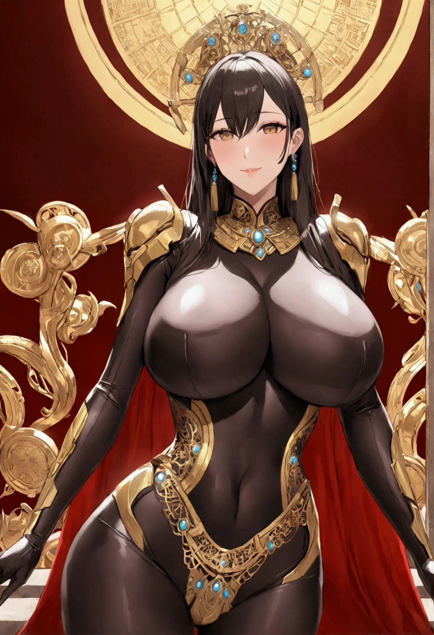 best quality masterpiece extremely detailed highres huge breasts Bodysuit Emperor smile