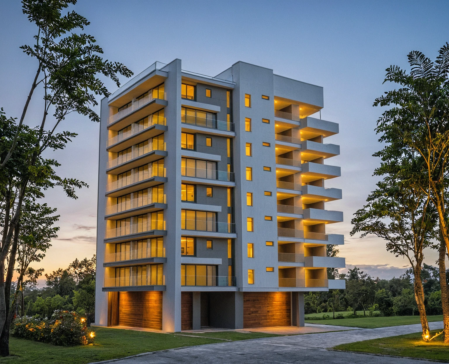 head of&#39;artwork, high quality, best quality, Authentique, Great detail, En plein air, villa de plain-piedXL, groupe aiai, style de maison moderne dans la rue ,stairs, white wall ,road,pavement, grass, trees, sky, nuvens, (day light:1.1)
