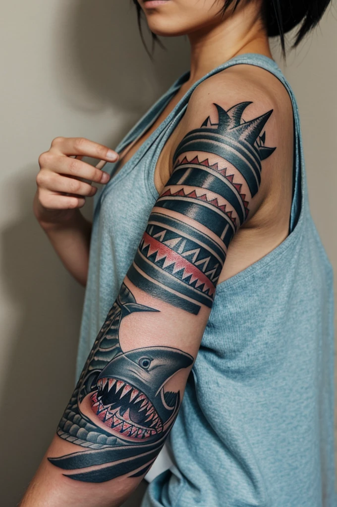 Japanese sleeve tattoo with a shark 