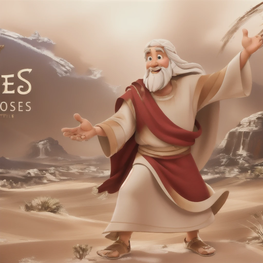 Moses, full body character, open arms, Disney Pixar style
