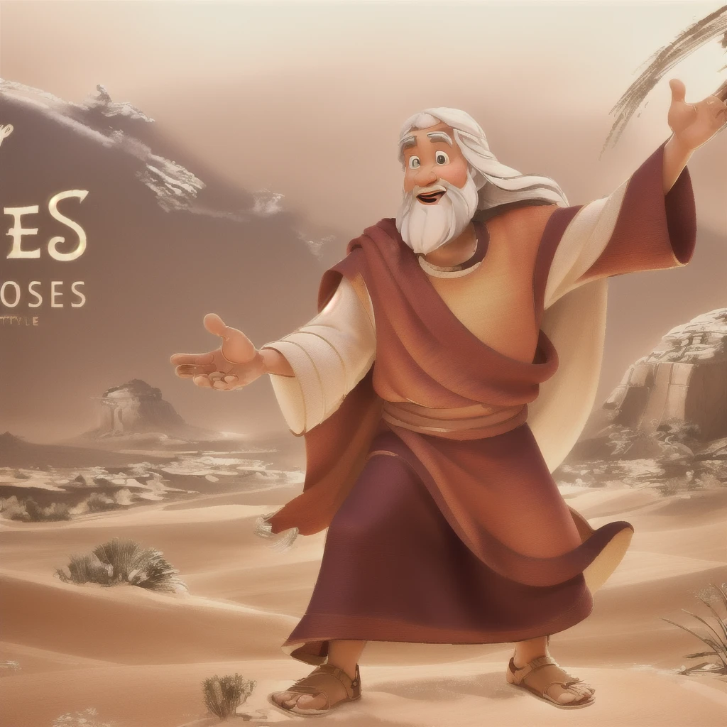 Moses, full body character, open arms, Disney Pixar style