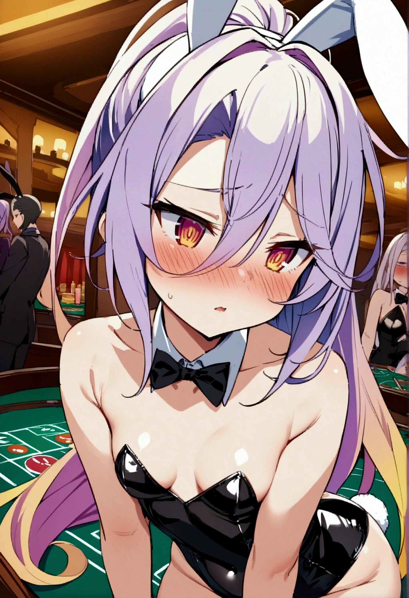 NSFW,masterpiece,Highest quality,High resolution,Very detailed,white\(no game No life\),Small breasts,ponytail,Bunny ears,Playboy Bunny,casino,Dissatisfied face,blush,Naughty Service