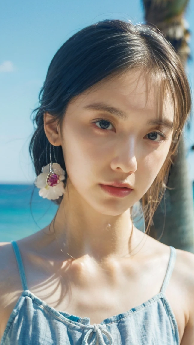 (masterpiece), (Highest quality), (Very detailed),(Disheveled Hair),(shape), (One Girl), (bikini), Are standing, Fashion Model, View your viewers, (interview), (Beach),Beautiful details, Delicate and beautiful face, floating,(High chroma),(Colorful splashes),Colorful bubbles,(The Shining), Focus on the face, Hair Ring, Floating Flowers, Floating Hair, (The Shining), Best lighting, Best Shadow,