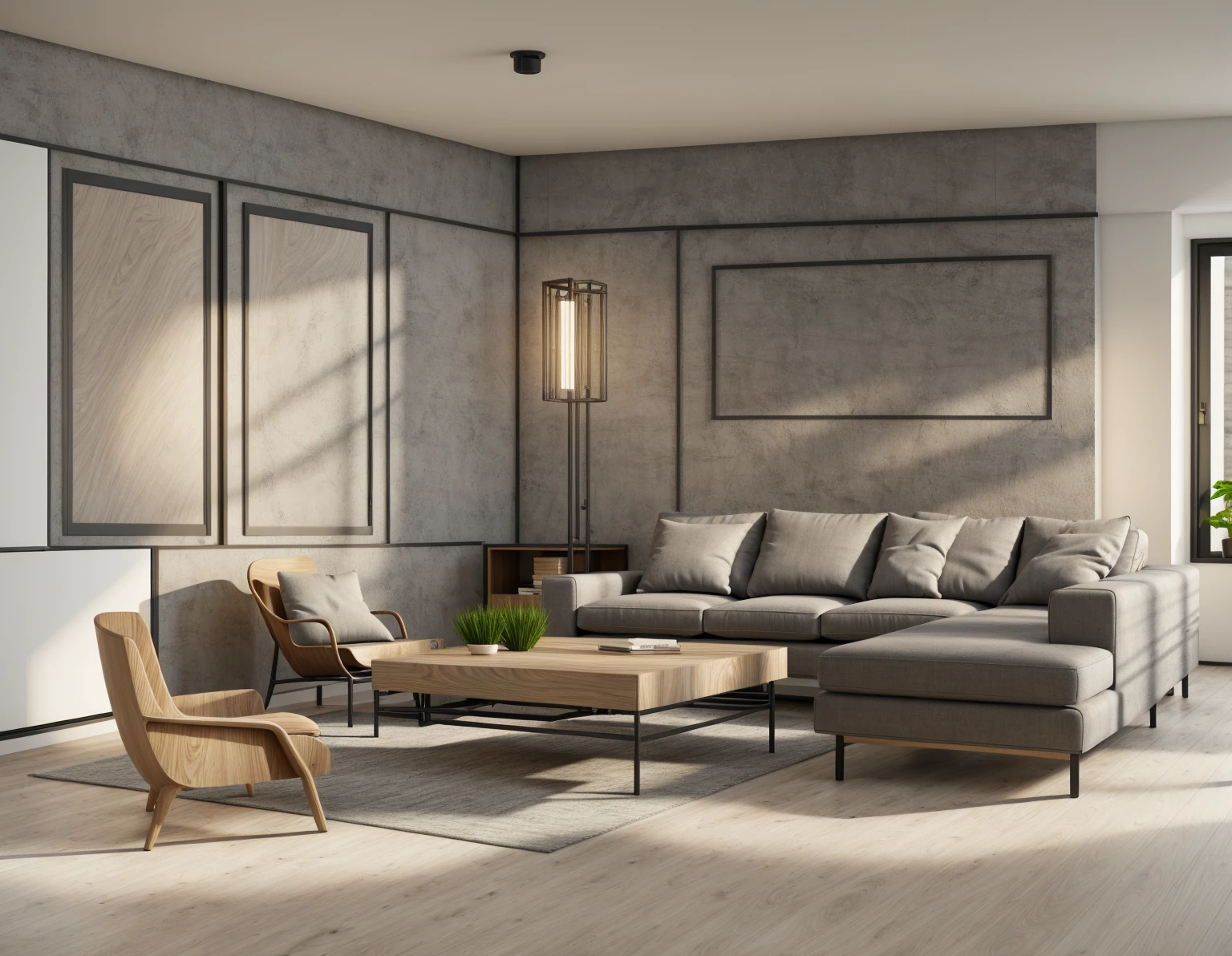 Industry style, livingroom, beautyful warm light