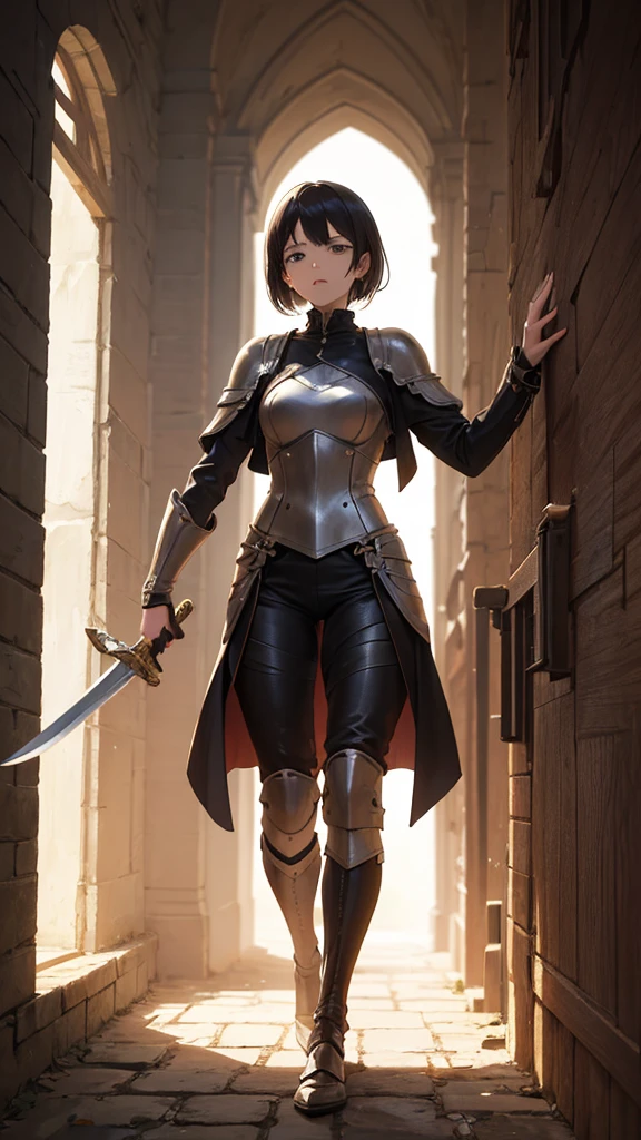 (masterpiece, 4K ,Super detailed:1.2), (anime:1), (Perfect quality), (anger), (((Adult body))), The whole body is shown, View Viewer, Holding a sword, Adult women, tall, Full Body Art, Knight&#39;s full plate decorated armor, Silver Cape, Perfect detail, Desperate look, Ultra violent women, Powerfully々And, Muscular, Military Commander, A woman in very heavy white armor, Green Hair